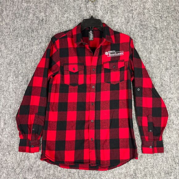 Horrocks Beer Garden Shirt Mens‎ Small Red Burnside Plaid Flannel Pub Tavern Bar - Picture 1 of 8